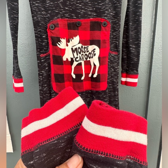 564. Lazy One Moose Caboose Kids Boys Onesie long sleeve cotton pajamas - Picture 4 of 11